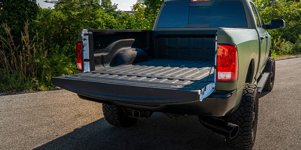 Pickup truck with a black spray-in bedliner